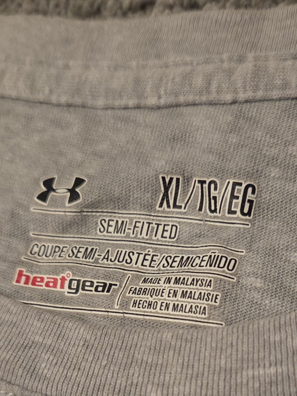 Under Armour Light Gray Tee with Pink & Purple Striped Logo - Picture 3 of 5